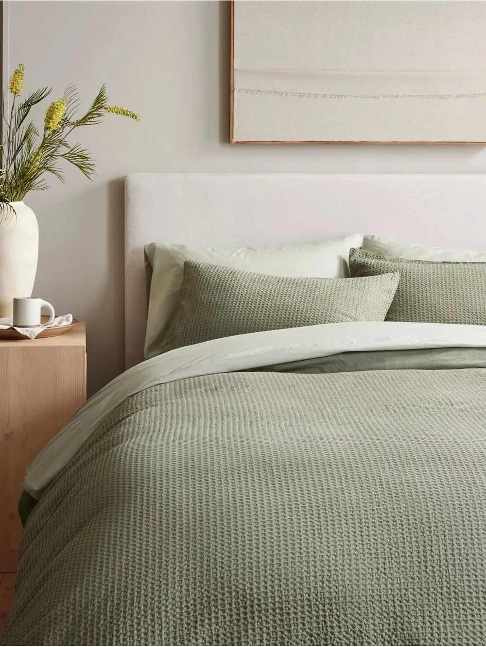 Quince Organic Luxe Honeycomb Duvet Cover Set Olive Full Queen NWT
